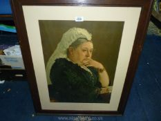 A large wooden framed Print depicting Portrait of Queen Victoria in later years, 25 1/4" x 31 1/2".