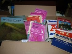 A box of souvenir guides and maps