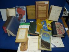 Box of books including Works of Alfred Tennyson, Prehistoric England, Lawrence Durrell,
