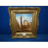 **An Oil on board of View of continental square, 9 1/2" x 7 3/4", signed lower right G.