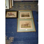 An early 20th century Huntsman at full gallop and two equestrian Prints.