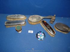 Five Silver backed hand Brushes (Birmingham), compact, etc.