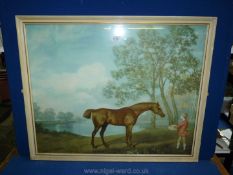 A large George Stubbs Print entitled 'Pumpkin with a Stable Lad'.