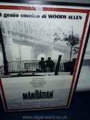 A framed Manhattan Woody Allen film poster, 28 1/2" x 40 1/2".