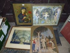 A quantity of Religious Prints to include Church interior, All Things Bright and Beautiful,