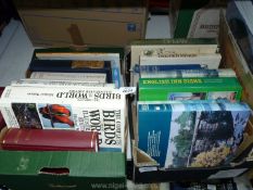 Two boxes of books including English Inn Signs, The Ascent of Man, Birds,