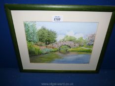 A framed and mounted Watercolour of a bridge over Brecon canal, signed lower right Jan Davies.