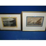 An unsigned framed and mounted lithograph 'The Junction of The Dart with The Sea' and a wood