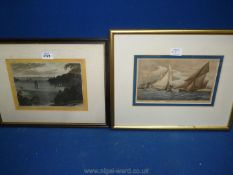 An unsigned framed and mounted lithograph 'The Junction of The Dart with The Sea' and a wood