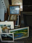 A quantity of pictures to include Picasso Print, unsigned Watercolour still life of flowers,