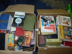 Two large boxes of books including antique reference, fashion, religion, etc.
