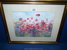 Diana Hawkins, Wild Poppies, signed Watercolour, label verso,