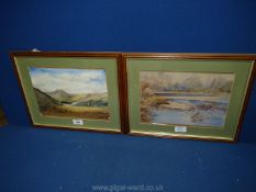 Two framed Watercolours depicting a river valley and a mountain valley