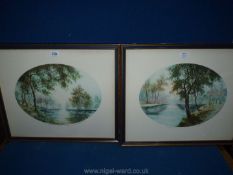 A pair of oval hand coloured Engravings by the artist Chabridon depicting river scenes,
