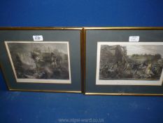 A pair of framed and mounted engravings, one by E.