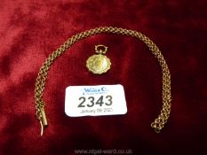 A Victorian rolled gold Locket with plait of hair and gold plated chain.