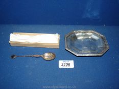 A small Silver Tray, London 1923 and a Silver spoon, Birmingham 1981.