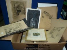 A quantity of etchings, engravings, pencil drawings etc.