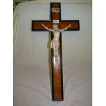 An old herringbone cross-banded and ebonised Crucifix with a good depicting of Christ,