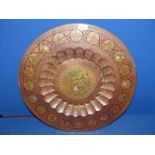 A large and impressive 1920's Indian bronze Tray, well detailed in polychrome, 22 1/2" diameter.