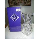 A boxed Edinburgh Crystal cut glass vase, 8" tall.