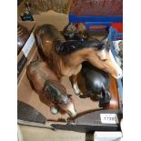 A quantity of horse figures including; Beswick Black Beauty (small chips to ear),