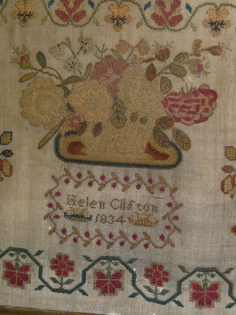 A good Georgian finely worked Sampler featuring floral border, - Image 2 of 4