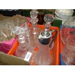 A quantity of glass including Falstaff claret jug with silver plated top,