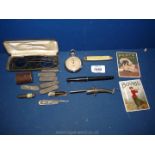 A quantity of miscellanea including miscellaneous pen nibs, record player needles, stop watch,