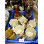 A quantity of china including Wade Bells Old Scotch Whisky decanter, dog decanter,