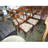 A set of five plus one matched Mahogany framed circa 1900 Dining Chairs having turned front legs,