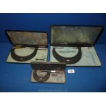 Three boxed Micrometers : sizes 1'' - 2'', 125-150 mm and 100 - 130 mm.