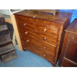 A circa 1900 Mahogany and Walnut Chest of three long and two short Drawers having turned wood knobs,