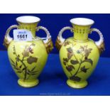 A pair of Royal Crown Derby yellow ground vases,