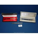 Two boxed Parker Pens and a Silver propelling Pencil, maker JM&C,