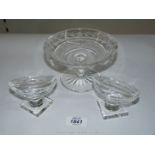 A Waterford footed bonbon dish 3 3/4" tall and two salt Bowls,