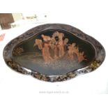 A shaped papier mache Tray decorated with wise men in the 18th century chinoiserie taste,