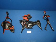 Three Bossons black and red wall hangings including Bullfight,