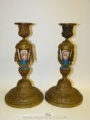 A pair of imposing French ormolu and porcelain Candlesticks, mid 19th century,