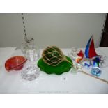 A quantity of glass including an Orrefors bubblecut tea/candle light holder, paperweights inc.