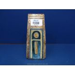 A Troika Cornwall Pottery coffin Vase with brown and blue abstract design, 6 3/4" tall.