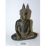 An antique Thai bronze buddha in the 15th-16th century style, 6" tall.