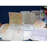 A quantity of old share certificates, conveyance documents etc.