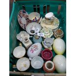 A quantity of small china items including Royal Worcester cup and saucer, ceramic eggs,