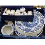 A quantity of blue and white china including Royal Tudor Ware dinner plates, some a/f,
