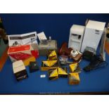 A quantity of miscellanea including a Bell and Howell 604 film slicer, an Agfa Isola 1 film camera,