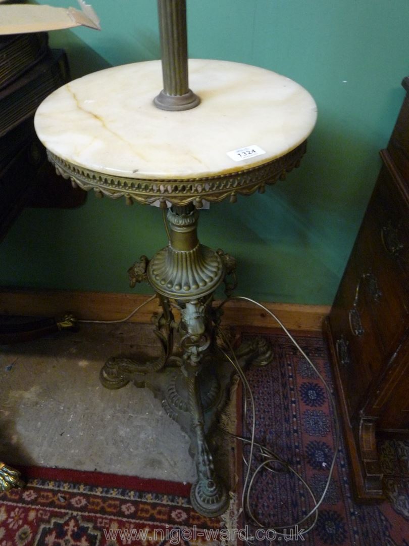 An unusual and heavy Brass pillar standard Lamp, - Image 3 of 9