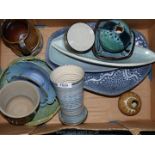 A quantity of Studio and Bermuda Pottery including a Mosse Llanbrynmair jug and a bowl,