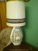 A 1970's Tremaen pottery lamp and shade, 31'' including shade.