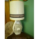 A 1970's Tremaen pottery lamp and shade, 31'' including shade.